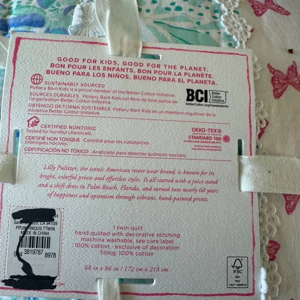 Pottery Barn Kids Lilly Pulitzer Patchwork Border Quilt Twin Size 100% Cotton